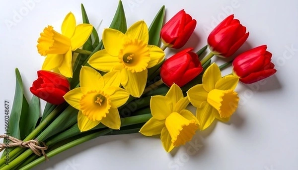 Fototapeta Spring bouquet tulips with daffodils.