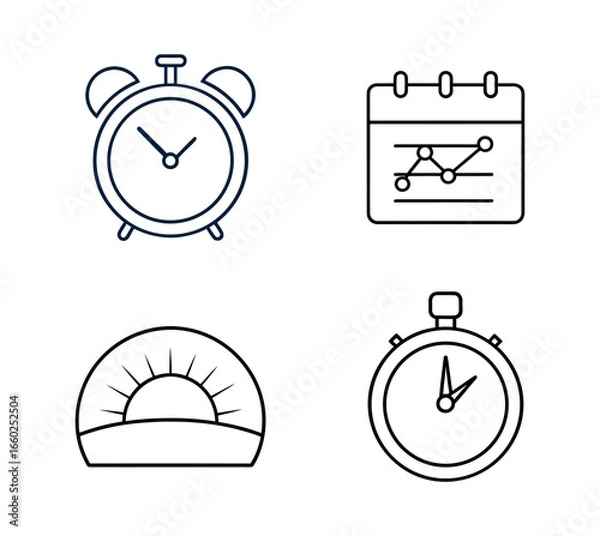 Fototapeta Vector art of time management icons alarm clock, calendar, stopwatch, sunrise