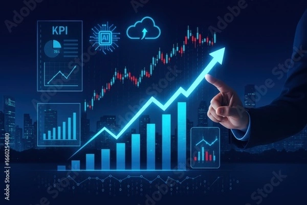 Fototapeta Digital transformation business strategy showing financial growth and future success