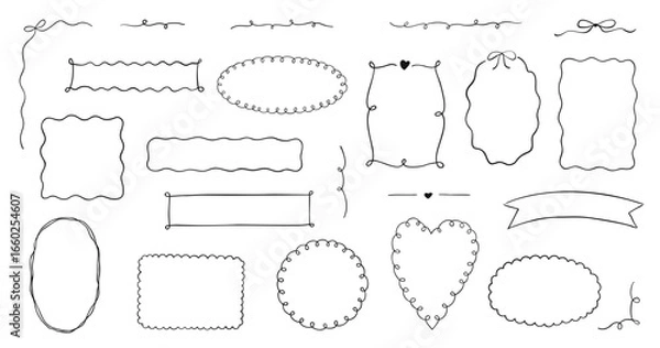 Fototapeta Set of decorative frames, borders and corners. Vector elements for invitations and cards