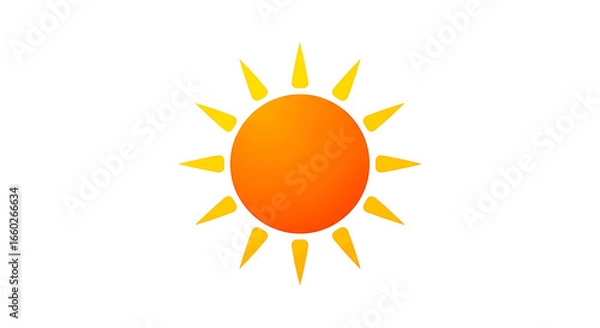 Fototapeta Vibrant yellow and orange sun icon. A simple, flat vector graphic symbolizing summer, sunshine, weather, and warmth on a white background.