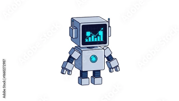 Fototapeta Cartoon Robot with Stock Market Graph