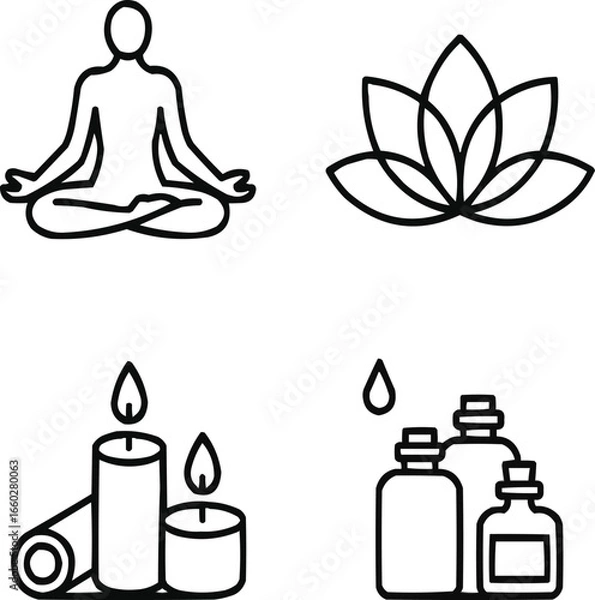 Fototapeta Wellness and Self-Care Outline Icons, Editable Stroke Vector Set