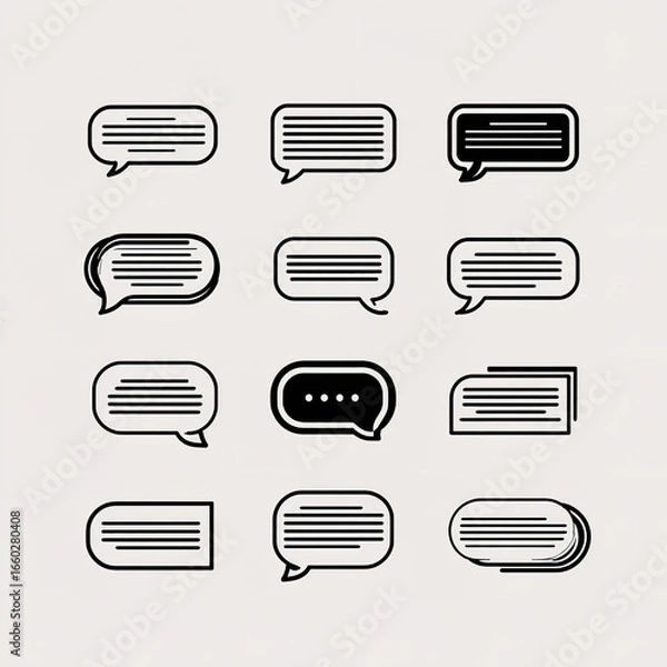 Fototapeta Modern communication with iconic speech bubbles symbolizing dialogue and chat black outlines on