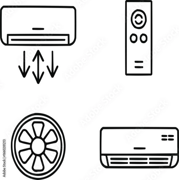Fototapeta Air Conditioner Outline Icons Set, Cooling and Ventilation Editable Stroke Vector