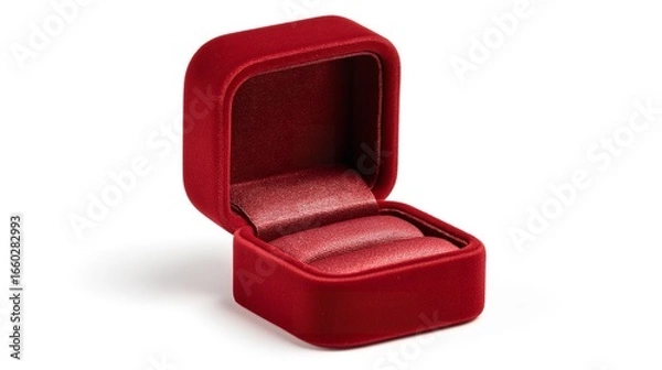 Fototapeta An empty red velvet box echoes anticipation waiting for a sparkling symbol of love isolated on clean