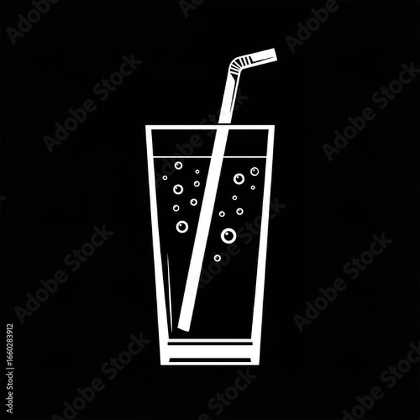 Fototapeta Refreshing fizzy soda served in a stylish glass with straw embodying youthful energy and fun black
