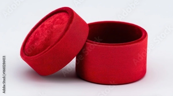 Fototapeta Awaiting a precious gift in an open vibrant red velvet round jewelry box reflecting the promise and