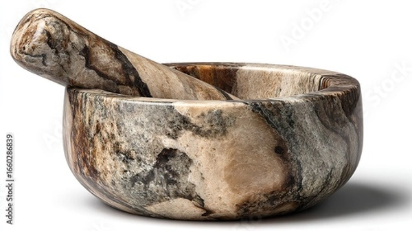 Fototapeta Handcrafted marble mortar and pestle for culinary artistry earthy patterns and culinary tools on a