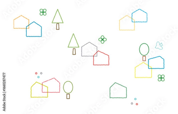 Fototapeta Cute and minimalist illustrations of Scandinavian-inspired houses. line illust. simple.