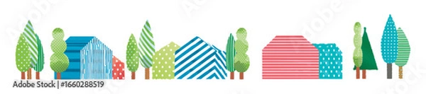 Fototapeta Cute and minimalist illustrations of houses with a Scandinavian feel. Illustrations with a sense of depth. Illustrations. Real estate. Interior design. Housing.