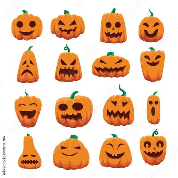 Obraz Halloween Pumpkin Faces Jack O Lantern Vector Collection
