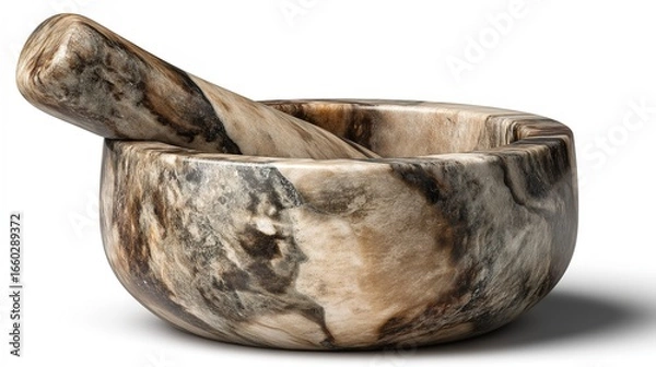 Fototapeta Handcrafted marble mortar and pestle set for grinding herbs and spices a kitchen essential with a
