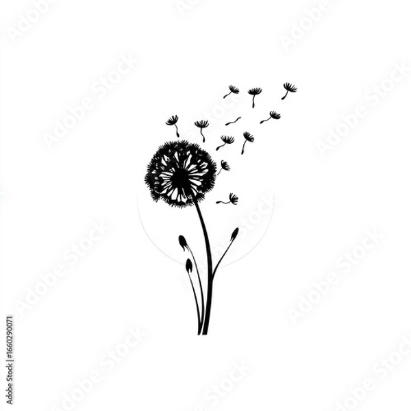 Fototapeta Whispers of freedom as dandelion seeds scatter in the wind a symbol of dreams taking flight in stark