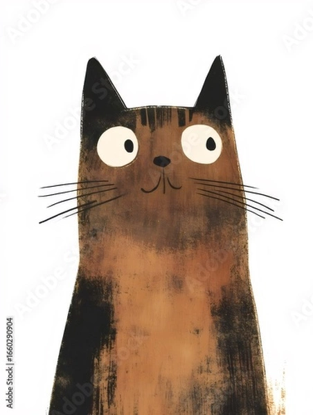 Obraz 木目模様の茶色猫の肖像画 白い背景に愛らしい表情 イラスト