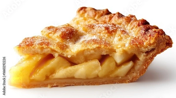 Fototapeta A warm slice of homemade apple pie awaits dusted with sugar and a promise of comfort with crisp