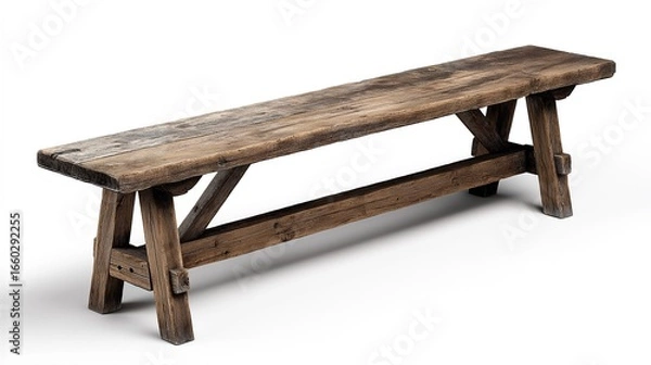 Fototapeta Rustic wooden bench invites stories of generations echoing tales of shared meals and laughter in
