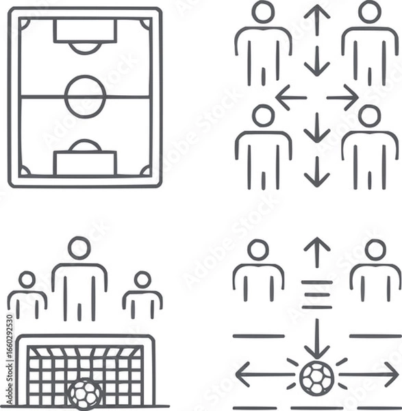 Fototapeta Soccer Game Strategy and Tactic Outline Icons, Editable Stroke Vector Set