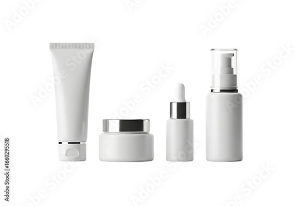 Fototapeta Set of white cosmetic containers isolated on transparent background