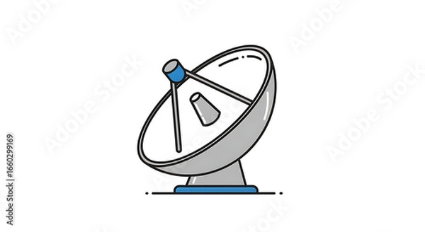 Fototapeta Satellite dish vector illustration. Communication antenna symbol for technology, connection, and broadcasting concepts isolated on a white background.