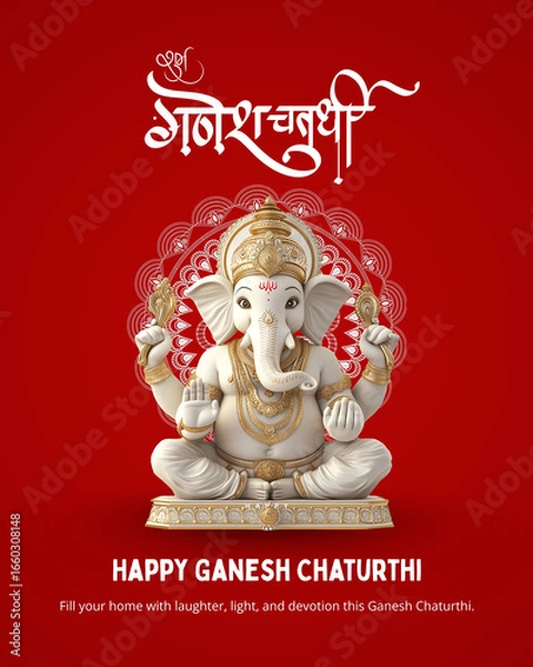 Fototapeta Happy Ganesh Chathrthi Festival image with Red background, Little ganesha Festival, Ganpati Image, Ganesh ji Images and background stock image