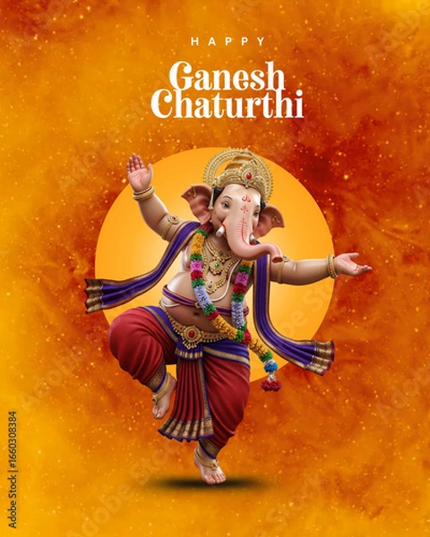 Fototapeta Ganesh Chaturthi Design, Ganpati design with Red background with slogan, Happy Ganesh Chaturthi greetings Design with Orange and red background for festival