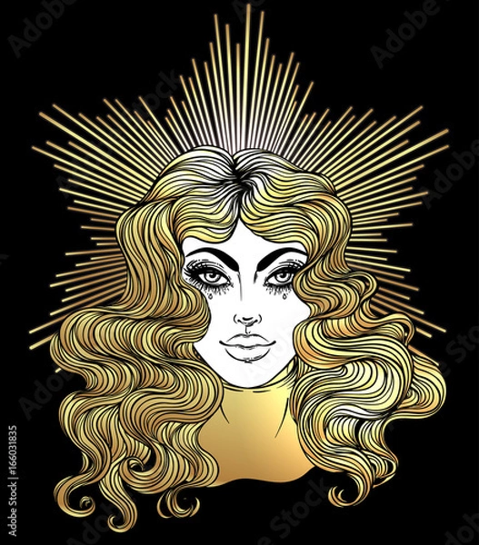 Fototapeta Madonna, Lady of Sorrow. Devotion to the Immaculate Heart of Blessed Virgin Mary, Queen of Heaven. Vector illustration isolated. Coloring book for adults.