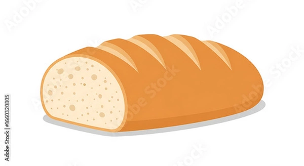 Fototapeta A freshly baked loaf of white bread, sliced in half to show the soft texture. A simple vector illustration isolated on a white background representing nourishment.