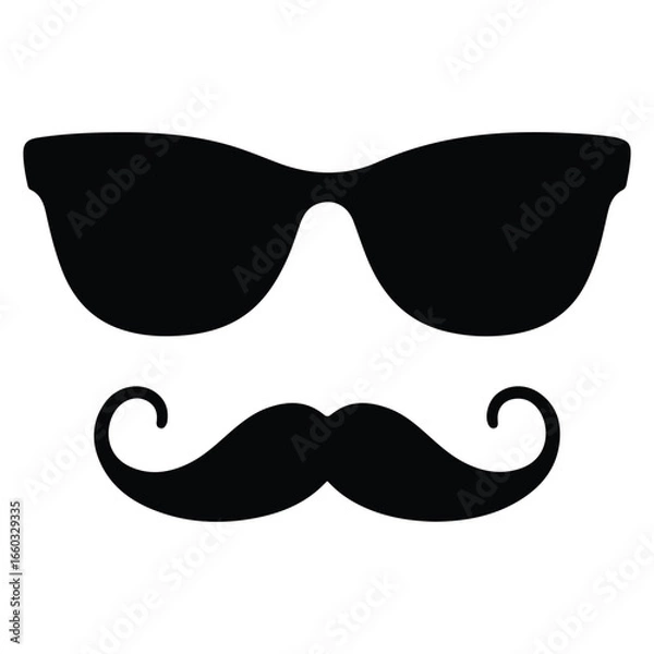 Fototapeta Black silhouette of sunglasses and mustache isolated on white background