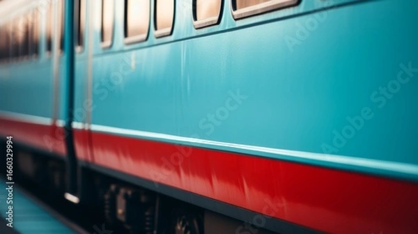 Fototapeta Detailed view of a passenger train carriage highlighting its features and structure