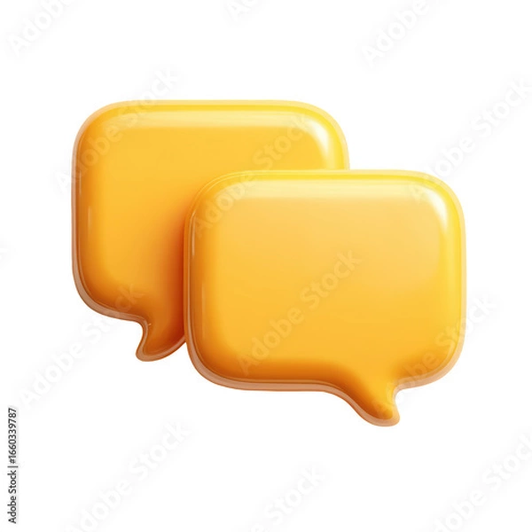 Fototapeta Two glossy yellow chat bubbles on black. Communication, dialogue, discussion