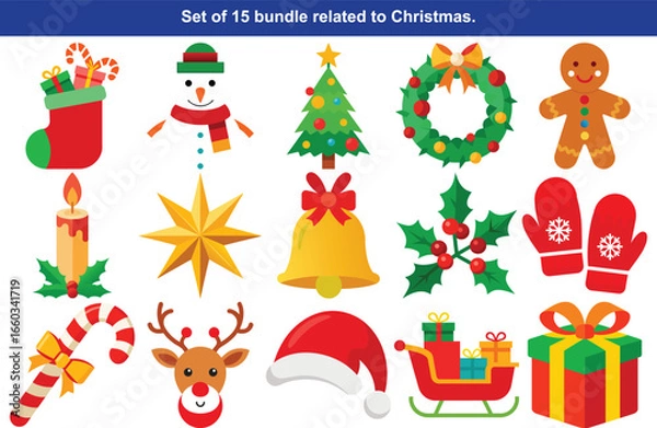 Fototapeta Collection of festive christmas icons and decorations