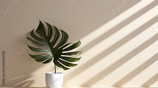 Fototapeta Elegant neutral beige background with plant leaf shadows for modern minimalist product display