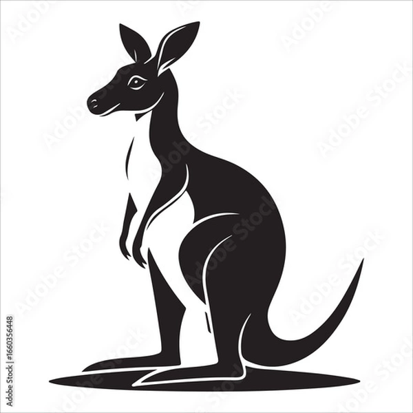 Obraz Elegant Black Silhouette Kangaroo: Australian Wildlife, Vector Illustration, Strong Graphic Style, Bold Design Element, Perfect for Logo or Print.