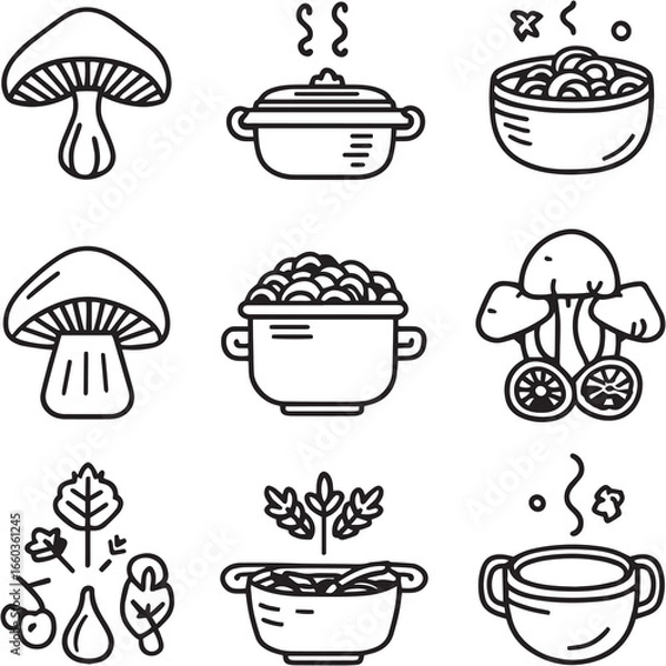 Obraz Mushroom Risotto black Line Editable Icons set