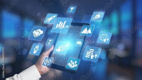 Fototapeta Business growth strategy, growth planning, business expansion, strategic metrics, and innovation roadmap for continued business growth and business success by 2025 and beyond. Spire