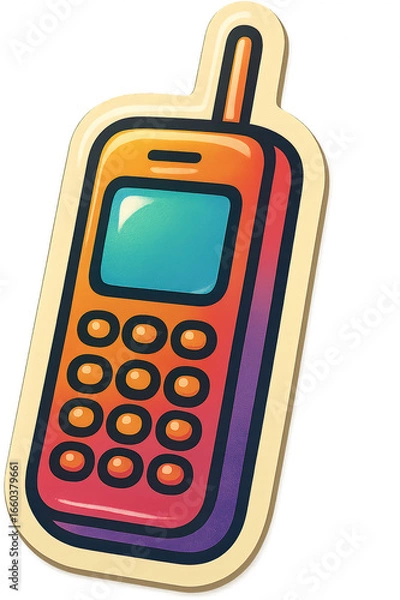 Fototapeta A colorful phone with a blue screen and orange buttons