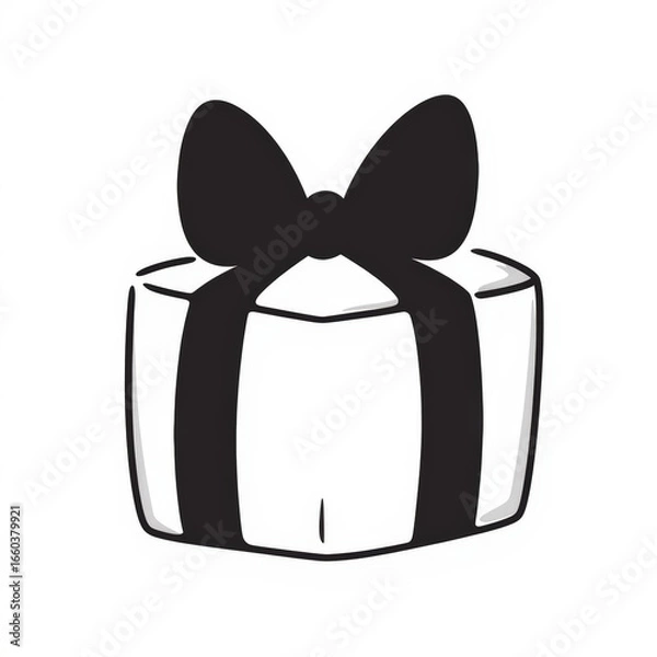 Fototapeta A black and white drawing of a gift box with a bow on top