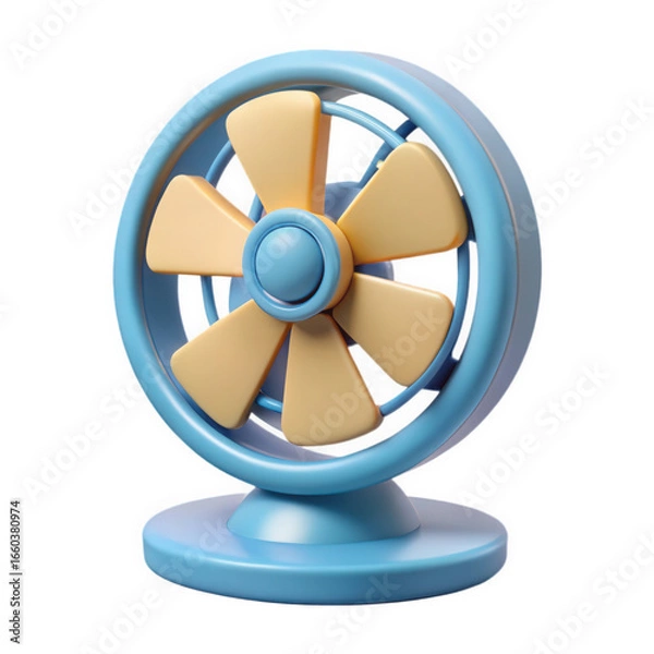 Fototapeta A cartoon blue fan with yellow blades isolated on transparent background