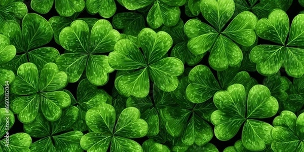 Fototapeta Green clovers background. Seamless pattern, Minimalist