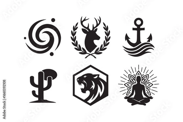 Fototapeta Collection of Black and White Logos Representing Diverse Concepts and Themes for Branding Purposes and Creative Designs and Unique Visual Identity