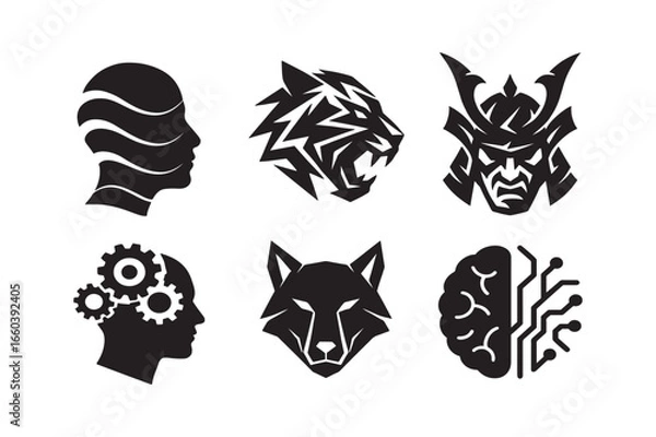 Fototapeta Collection of Vector Logos Representing Mind Technology and Animalistic Traits Creative Design Elements and Symbolic Illustrations