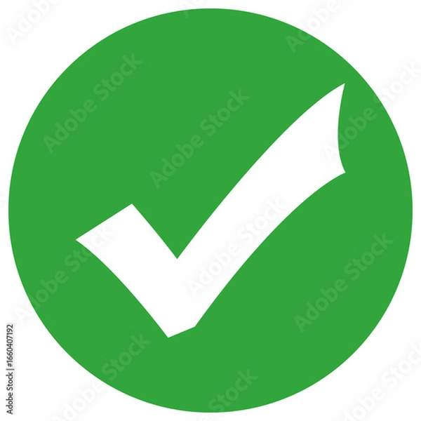Obraz White Check Mark Icon Inside a Green Circle, Isolated