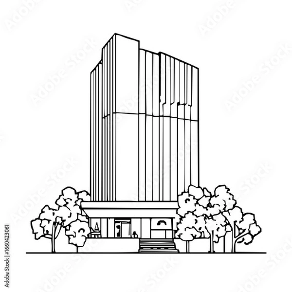 Fototapeta Artistic Hotel Illustration in Minimalistic Line Vector Style with Geometric and Abstract Modern Design Elements