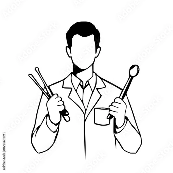 Fototapeta Detailed Modern Dentist Icon Illustration in Minimal Line Art Style with Abstract Dental Elements