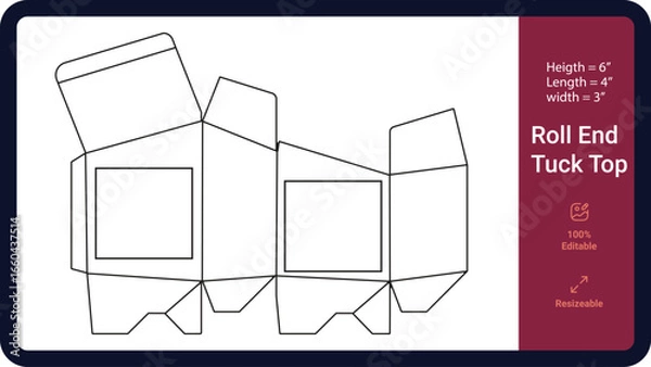 Obraz Printable Roll End Tuck Top Box DielinePrint 100% editable and Resizeable 
