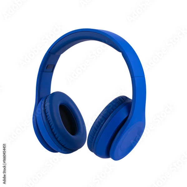 Fototapeta Set of dark light blue audio stereo headphones headset earpiece earphone Earbud, front side view on transparent cutout PNG