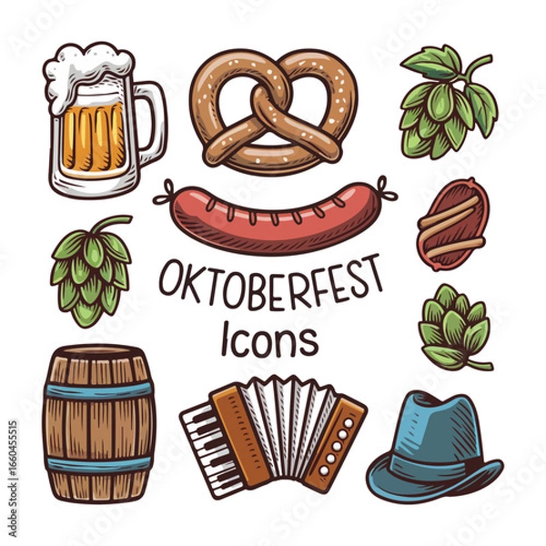 Obraz Oktoberfest themed icons featuring beer pretzel sausage and more items