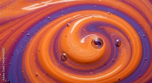 Fototapeta Vibrant orange and purple liquid swirl creating an abstract colorful pattern
