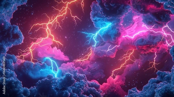 Fototapeta Abstract neon lightning clouds background